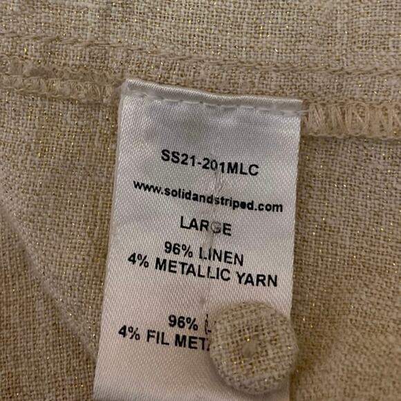 Solid & Striped Beige Metallic Long Sleeve Button Down Shirt Cover Up Size L - Picture 5 of 5